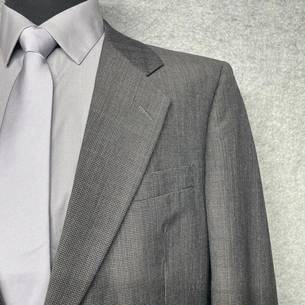 Jos A Bank Pure 100% Wool Sport Coat Blazer Mens 43 Long Gray Micro Check Poland